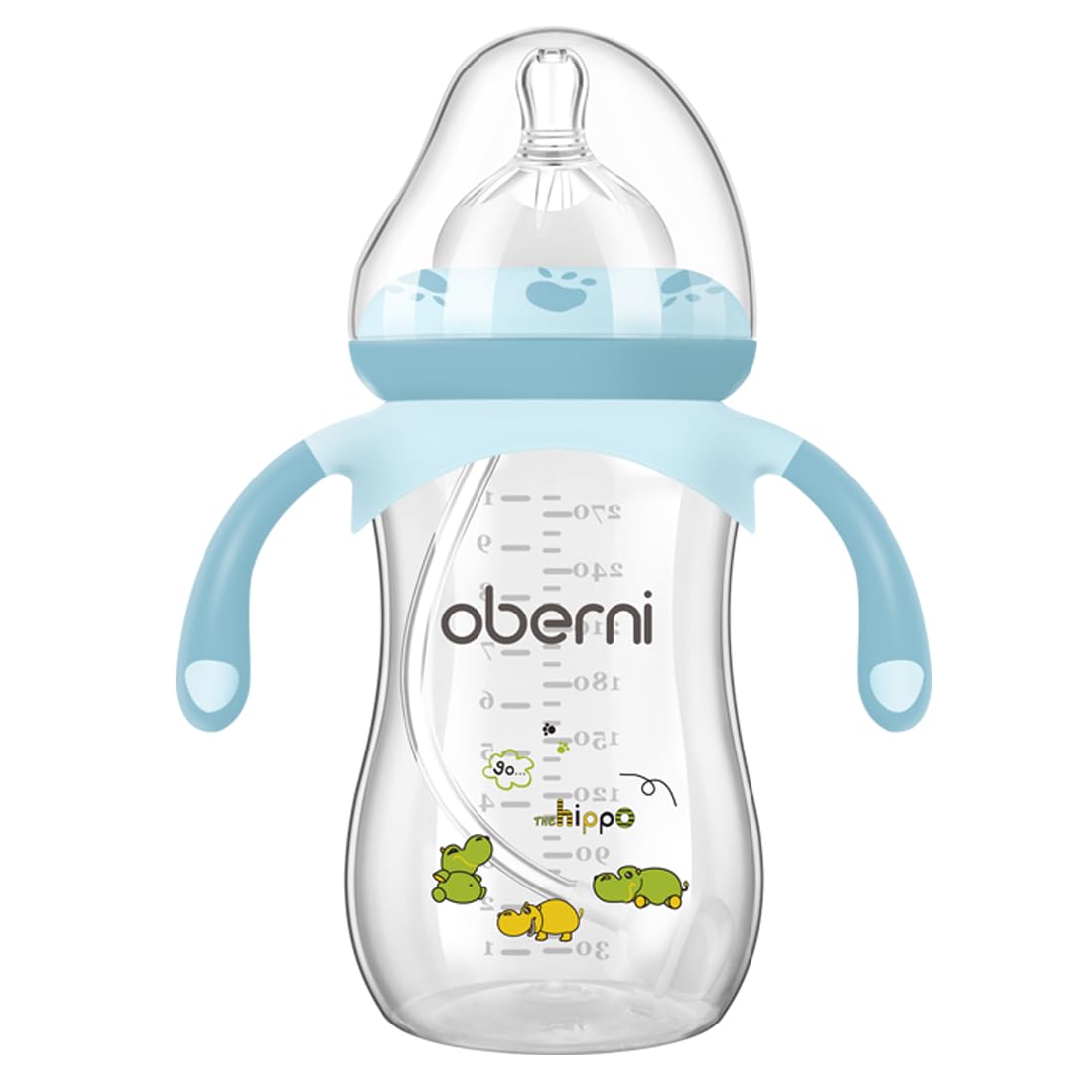 Oberni Baby Bottles, Weighted Straw Toddler Milk Bottles with Non-Slip Handle, Size + Variable Fast Flow, 12+ Months, BPA-Free, Blue/2Pack/9oz