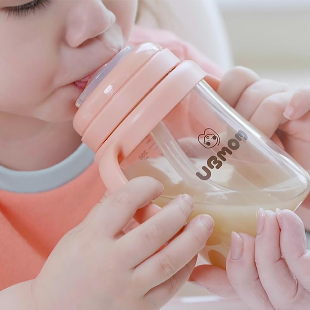 UBMOM No-spill, Backflow prevention Sippy Cup with Straw, PPSU, Learner Cup with Handle for Baby and Toddlers, BPA Free, 9.47oz (White/Cloud)