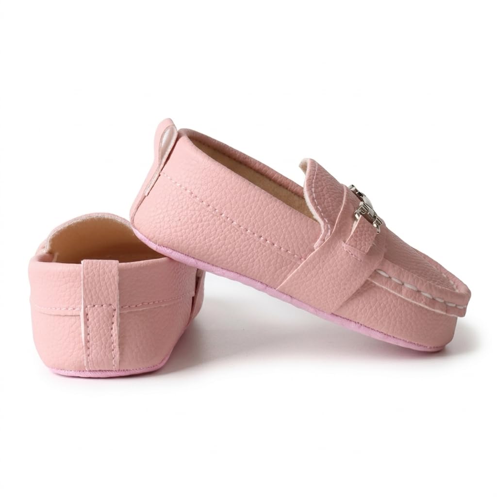 LONSOEN Baby Boys Girls Loafers Slip-On Dress Shoes, Pink 12-18Months