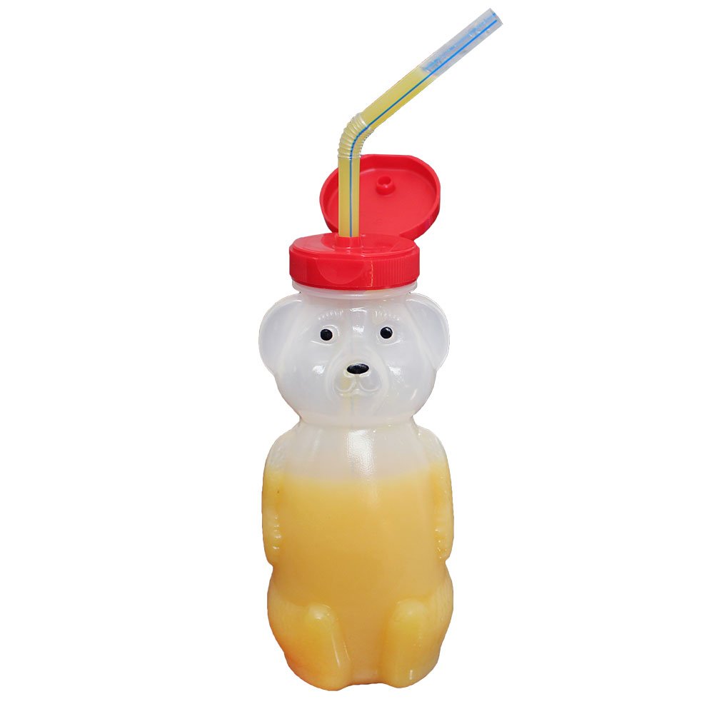ARK Bear Bottle Kit to Teach Straw Drinking, Food-Grade Honey Bear Straw Cup with One-Way Valve, Sippy Cup Alternative