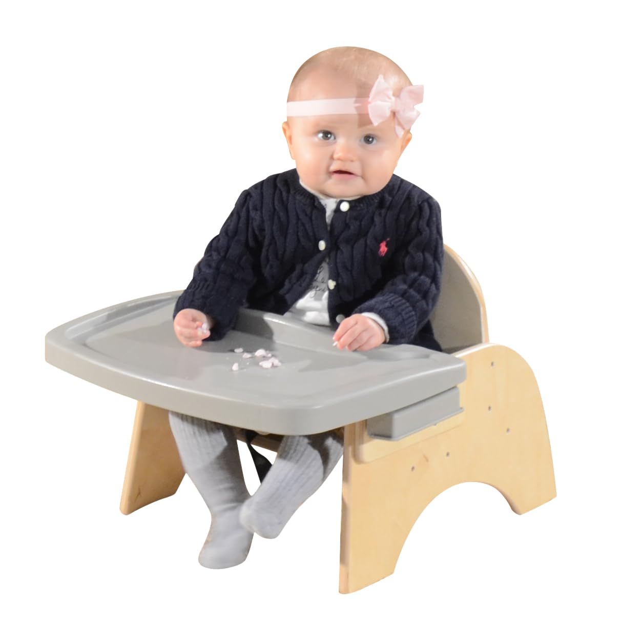 RRI Goods 11'H Montessori Low Feeding Chair, Toddler Wooden Stackable Chair with Removable Tray, Safety Harness, Suitable for Ages 3-5