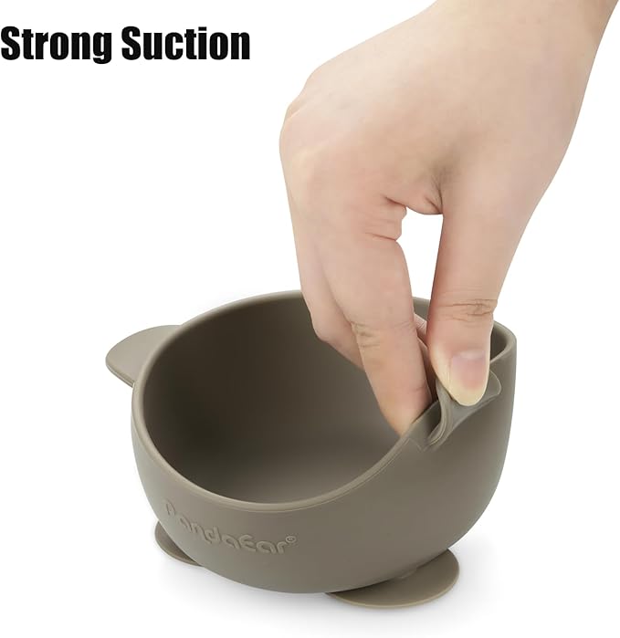PandaEar 3 Pack Baby Suction Bowls with Lids| Leak-Proof Stay Put Silicone Food Bowl for Babies Kids Toddlers Infants| Food Grade Soft Safe BPA-Free Silicone (Blue Brown Tan)