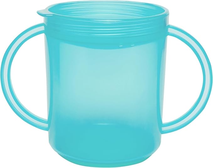 TalkTools Recessed Lid Cup with Handles - Leak Proof | Promotes Oral Motor Skills, Lip Closure, and Self Feeding | Alternative to Sippy Bottle | Food Grade Materials | Dishwasher Safe (Light Blue)