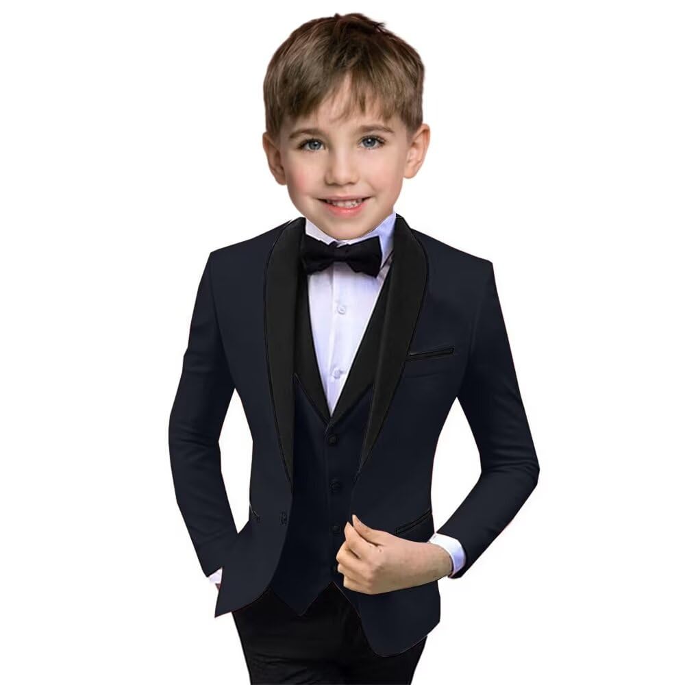 Boys Suit 3 Piece Ring Bearer Suit Kids Formal Jacket Vest Pants Suits Wedding Outfit for Party Prom Tuxedo-Pink-16