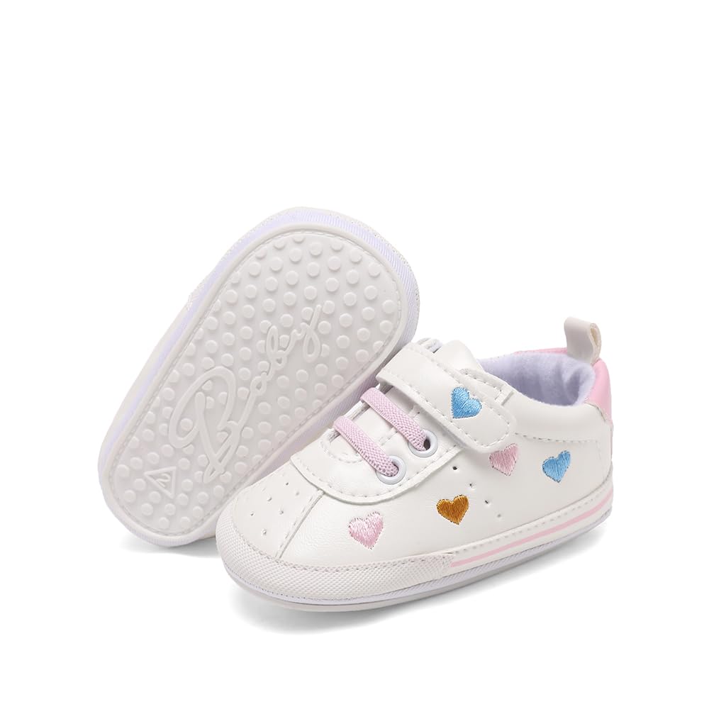Clowora Baby Boys Girls Shoes Non-Slip Rubber Sole Sneakers Infant First Walking Toddler Crib Shoes Newborn Loafers Flats. (0611/White,0-6 Months)