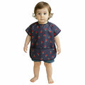 Plie Short Sleeve Waterproof Bib for Toddlers – Easy Clean Feeding Apron for Mealtime, Daycare, Self-Feeding & Messy Play, Lightweight BPA-Free Baby Bib (6–24 Months) - Navy Cherry