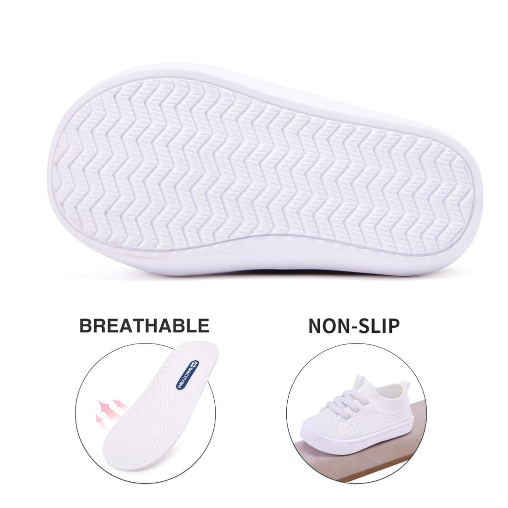 BMCiTYBM Baby Walking Sneakers Mesh Barefoot Boys Girls Breathable Shoes Tennis Outdoor Indoor Slip On 18-24 Months Toddler White Size 6 Toddler