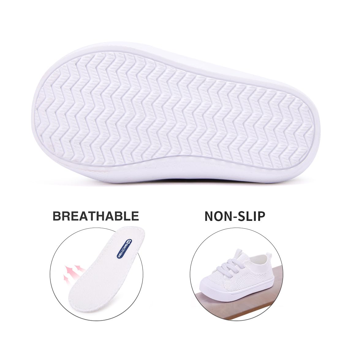 BMCiTYBM Baby Walking Sneakers Mesh Barefoot Boys Girls Breathable Shoes Tennis Outdoor Indoor Slip On 18-24 Months Toddler White Size 6 Toddler
