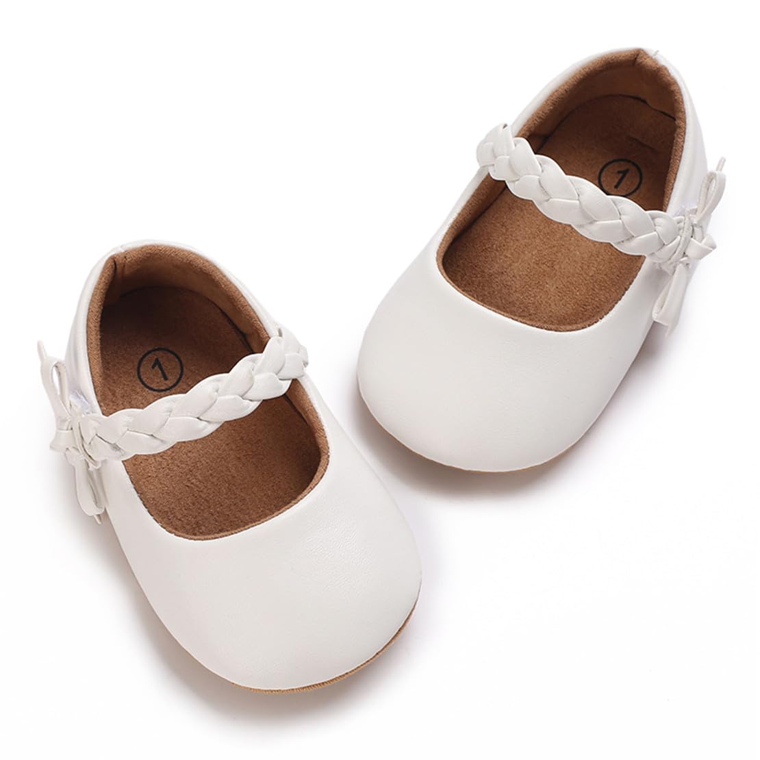 COSANKIM Baby Girls Mary Jane Flats Shoes Anti-Slip Rubber Sole Infant Toddler Princess Wedding Dress Shoes（12-18 Months Infant,06 White）