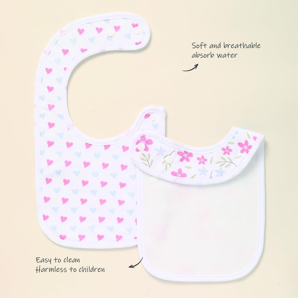 lazyrhino 8 Pack Baby Bibs Unisex Adjustable with Snaps Ultra Soft Absorbent Drooling Teething for Boys and Girls (pink-lht-8pcs)