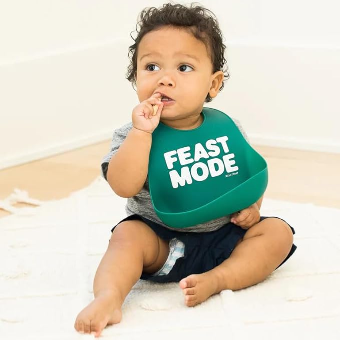 Baby Bib for Eating by Bella Tunno, Waterproof Silicone Bib with Large Food Catcher, Adjustable Fit for Babies 4-12 months & Toddlers 1-3 Years, Boys & Girls, Feast Mode