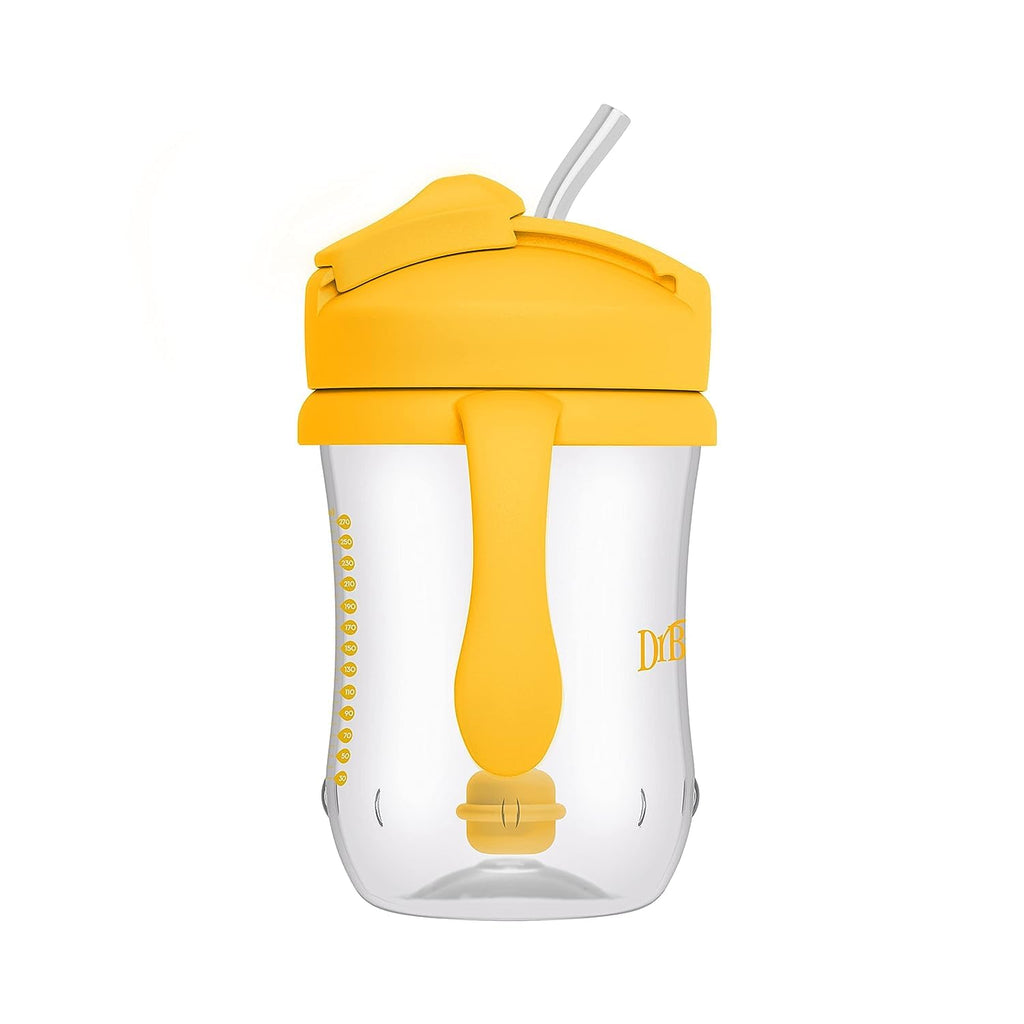 Dr. Brown's Milestones Baby's First Straw Cup, Training Cup with Weighted Straw, 9oz/270mL, Vintage Yellow, BPA Free, 6m+