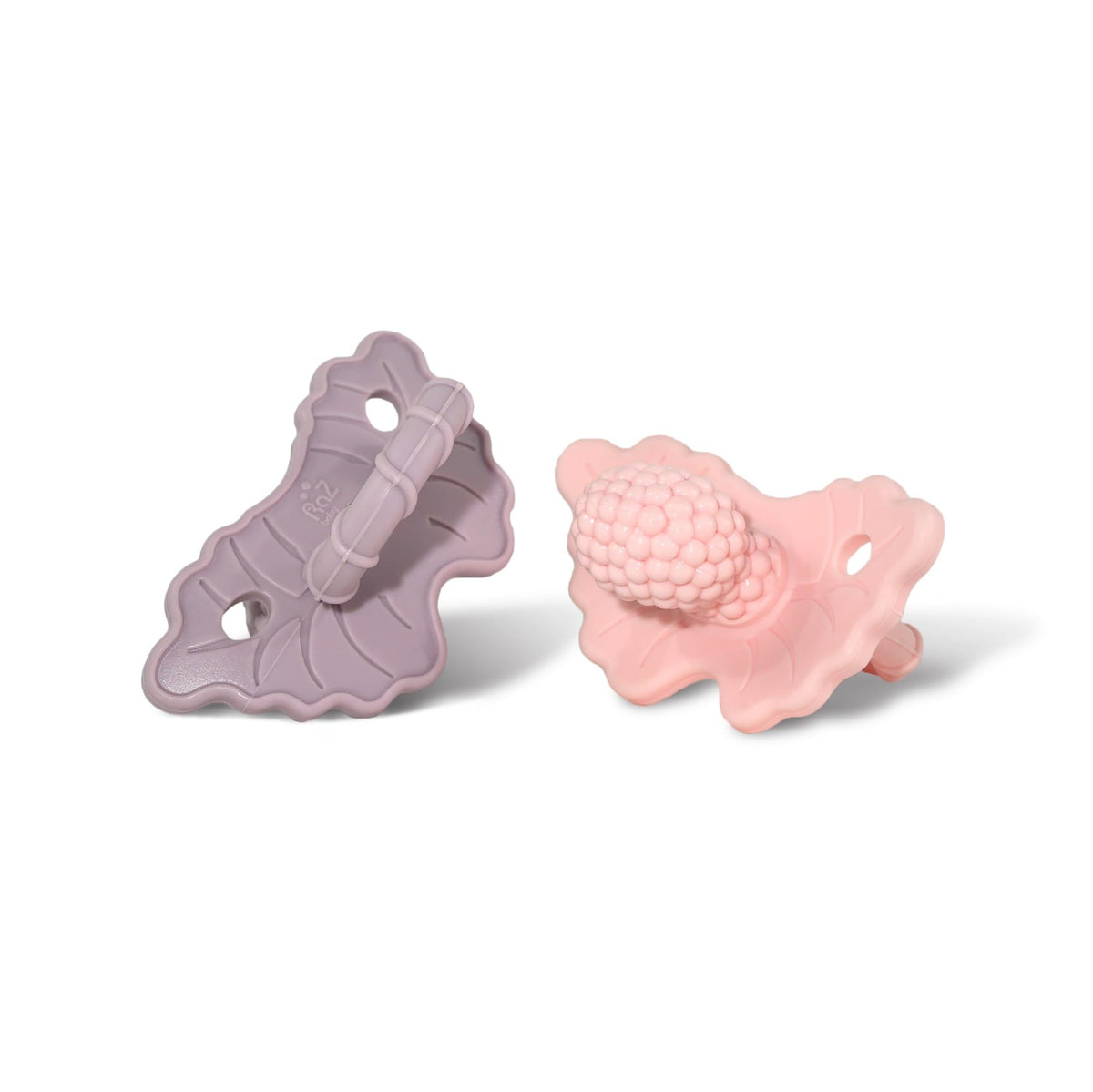 RaZbaby RaZberry Silicone Teether Pacifier – Teething Relief for Infants, Food-Grade, BPA-Free, Hands-Free, Natural Berrybumps Fruit Texture for Sensory Development, Freezable, 2-Pack - Green & White