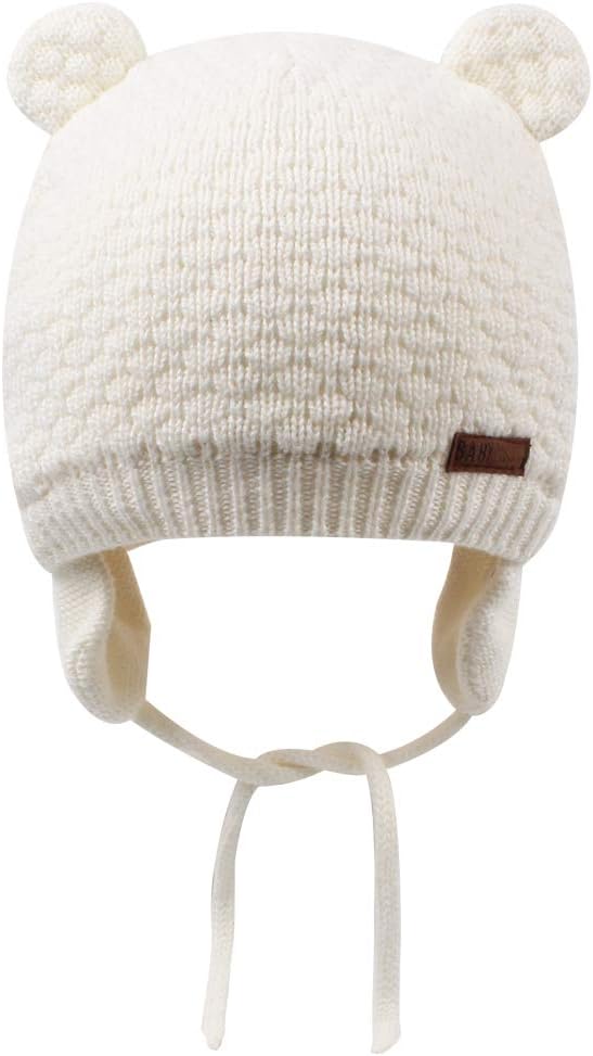 BAVST Baby Beanie Hat for Winter with Earfalp Cute Bear Kids Toddler Girls Boys Warm Knit Cap 0-2Years