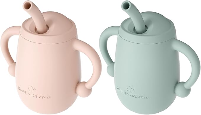Cuddle Campus Pack of 2 Silicone Baby Training Cup, Shatterproof Toddler Sippy Cups with Straw, Open Cup for Baby, 6+ Months 4 Oz