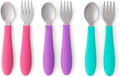 Elk and Friends Kids Silverware with Silicone Handle | Childrens Safe Flatware | Toddler Utensils | Baby Spoons + Forks | Stainless Steel Cutlery