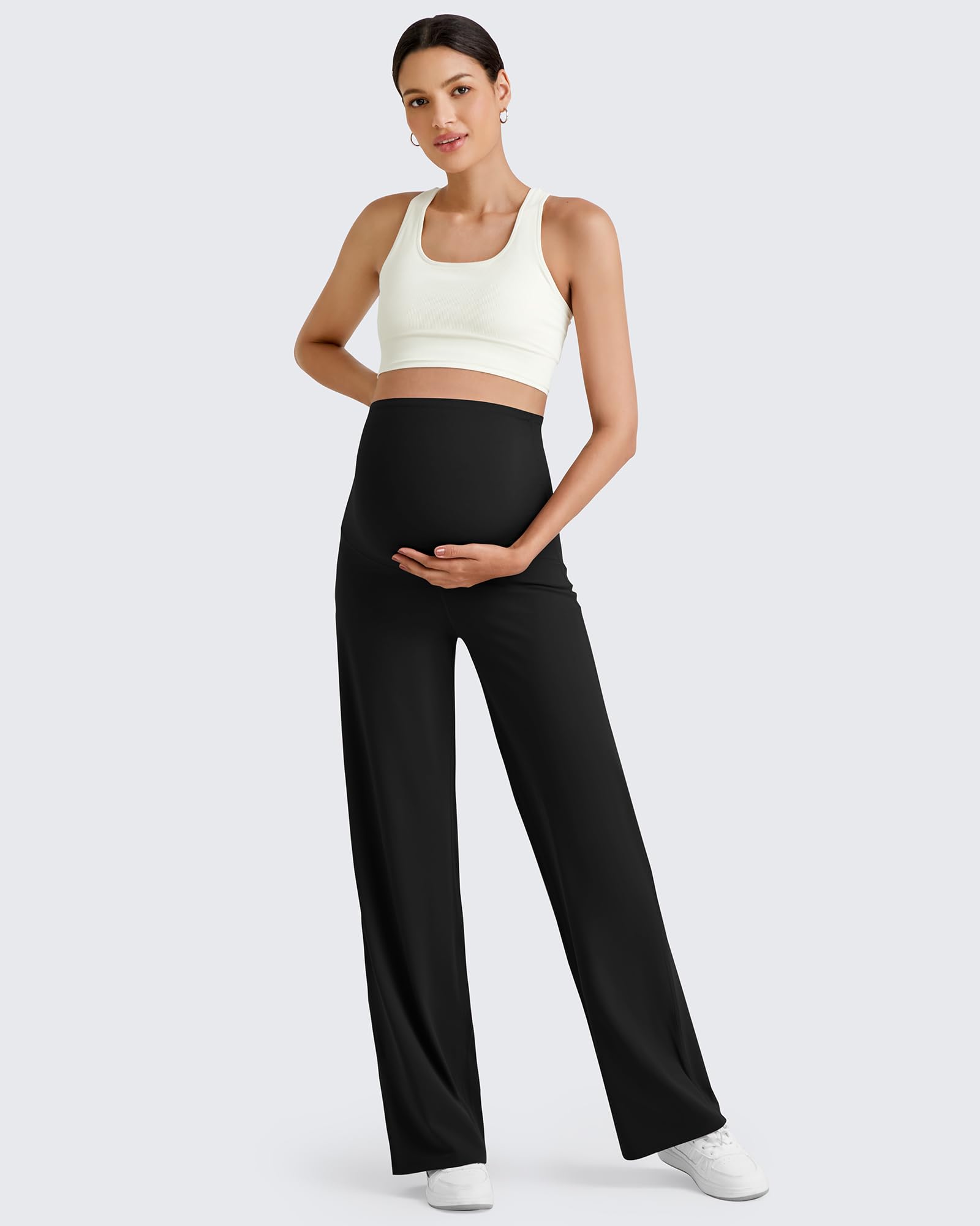 G4Free Maternity Pants Pregnancy Dress Pant Yoga,Black,M,Petite