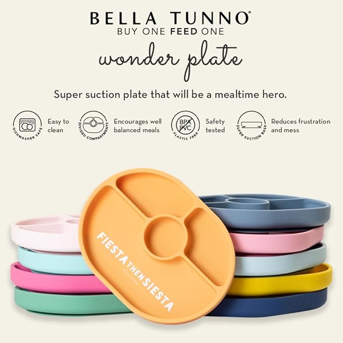 Bella Tunno Suction Plate for Babies & Toddlers, Self-Feeding Dish for Baby Led Weaning, Silicone Divided Plate, Sticks to Highchair Trays & Tables, Microwave & Dishwasher Safe, Miss Mess
