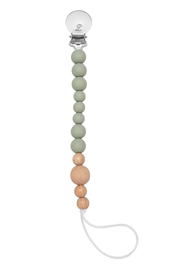 Colour Block Pacifier Clip – Food-Grade Silicone Soother Holder & Teether Strap – Secure, Non-Toxic Binky Clip for Babies – Durable, Stylish, and Easy to Clean – Unisex Baby Accessory - Sage