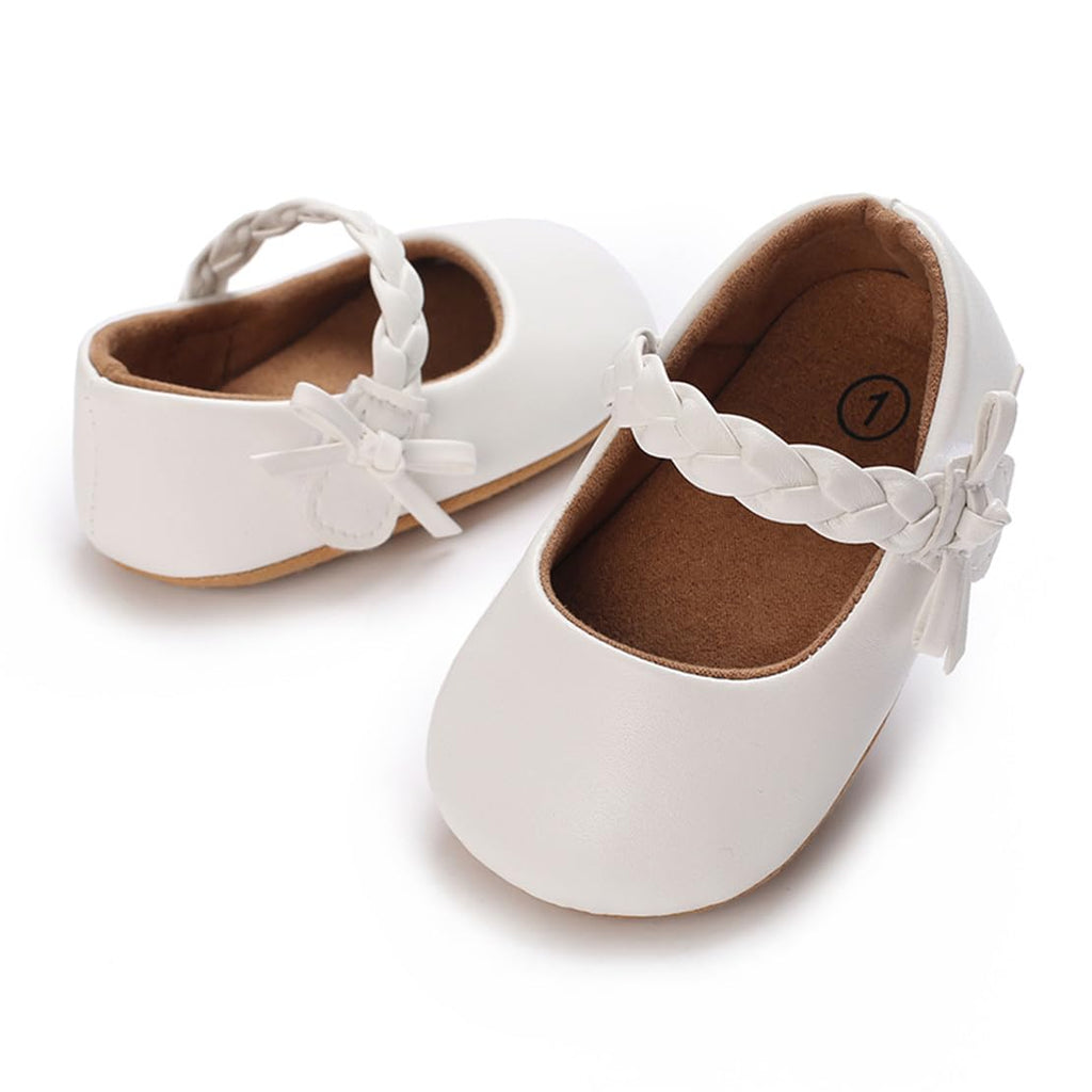 COSANKIM Baby Girls Mary Jane Flats Shoes Anti-Slip Rubber Sole Infant Toddler Princess Wedding Dress Shoes（12-18 Months Infant,06 White）
