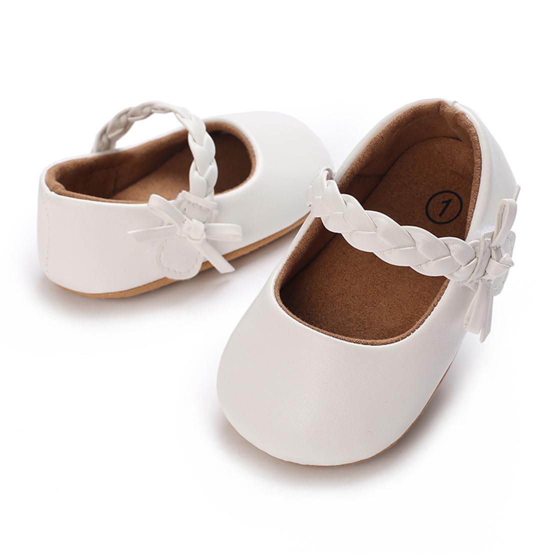COSANKIM Baby Girls Mary Jane Flats Shoes Anti-Slip Rubber Sole Infant Toddler Princess Wedding Dress Shoes（12-18 Months Infant,06 White）