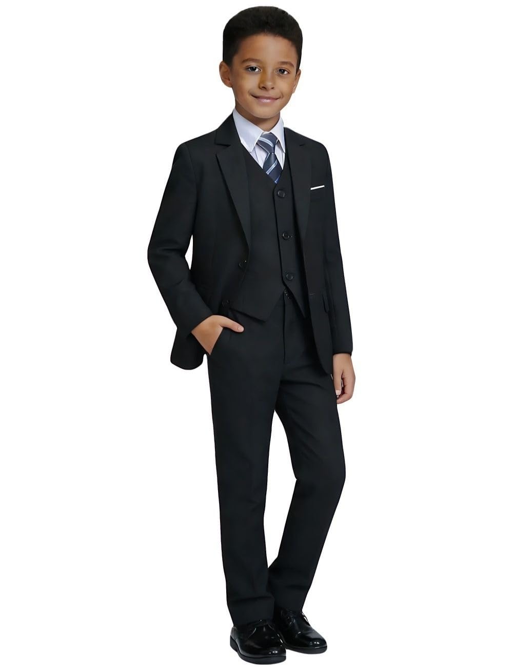 Suit for Boys Slim Fit Kids Tuxedo Suits Blazer Vest Pant Set Black Size 16