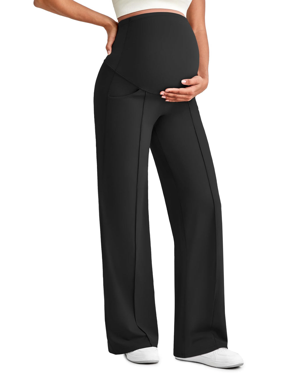 G4Free Maternity Work Pants Pregnancy Clothes for Yoga,Black,XL,Petite