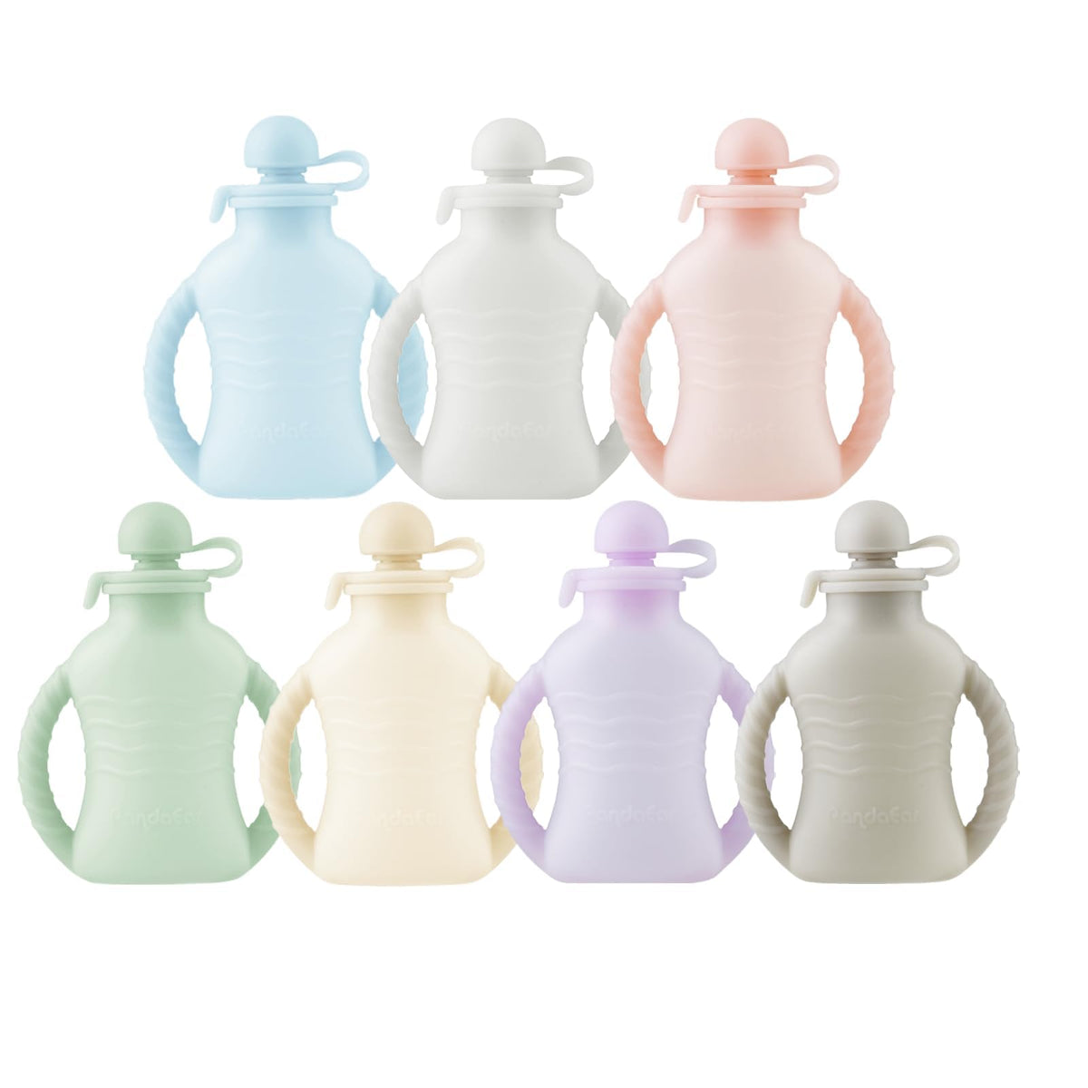 PandaEar 7-Pack Reusable Silicone Baby Food Pouches with Handles, 4oz Refillable Portable Pouches for Toddlers & Infants, BPA-Free Self-Feeding Yogurt & Smoothie Bags, Includes 2 Funnels