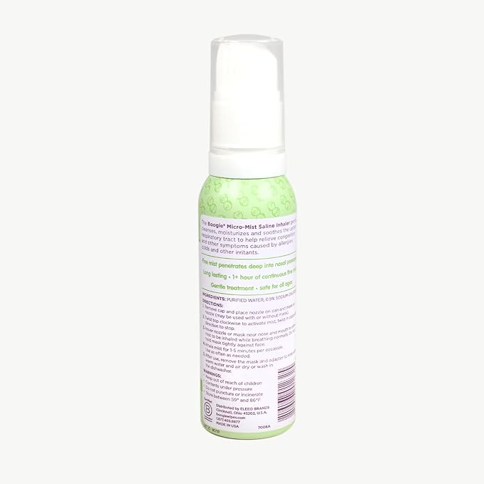 Boogie Micro-Mist Saline Inhaler Refill, Baby Nose Congestion Relief, Nasal Spray for Kids, Pediatrician Recommended, Unscented, 1.7 oz (Pack of 2)