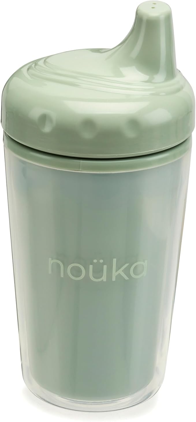 nouka Insulated Non-Spill Sippy Cup | Leak Proof and Easy Grip | Keeps Drinks Hot or Cold | Moss