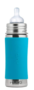 Pura 3+ Months Stainless Steel Baby Bottle 9oz Aqua - Anti-Colic, Plastic-Free, Medium Flow