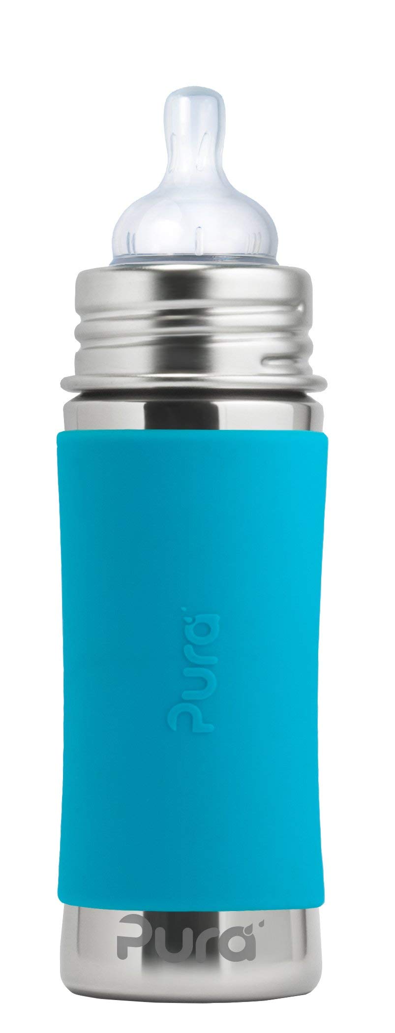 Pura 3+ Months Stainless Steel Baby Bottle 9oz Aqua - Anti-Colic, Plastic-Free, Medium Flow