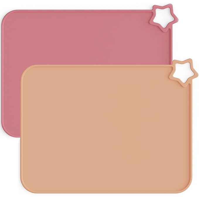 Moonkie Silicone Placemats for Baby & Kid, Stain-Proof Non-Slip Toddler Food Mats Eating Table Mat with 2 Packs(Ether/Sage
