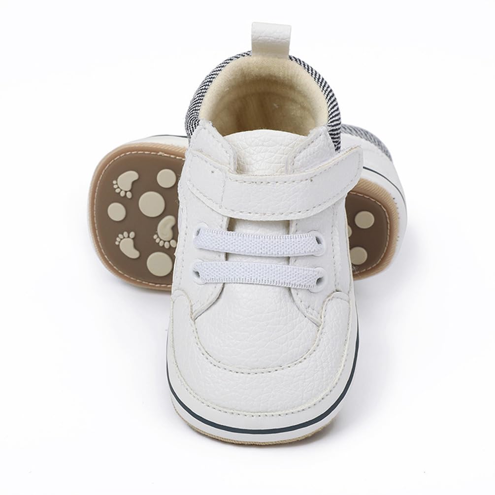 Clowora Baby Boys Girls Shoes Non-Slip Rubber Sole Sneakers Infant First Walking Toddler Crib Shoes Newborn Loafers Flats. (0611/White,0-6 Months)