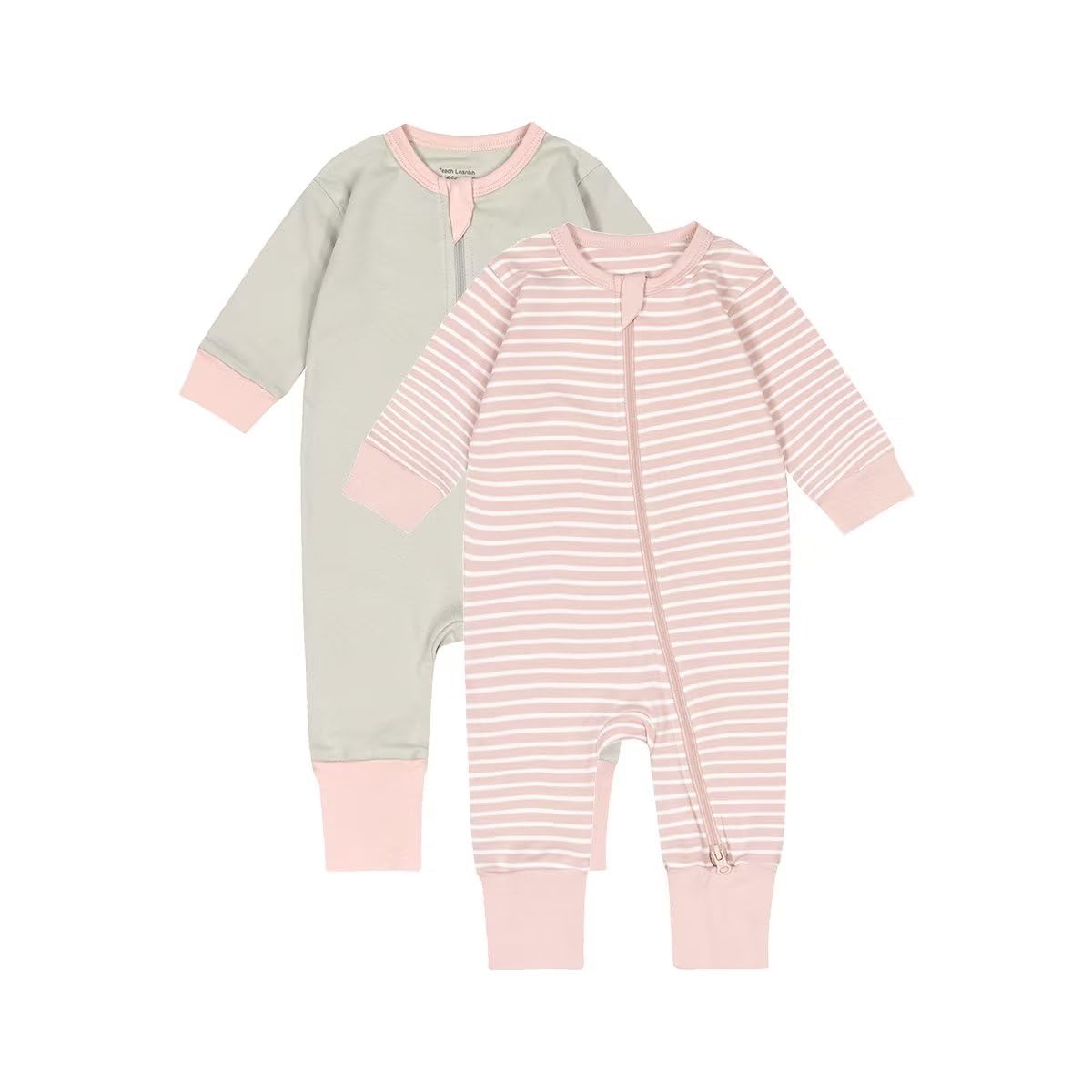 Teach Leanbh Toddler Baby Boys Girls 2-Pack Pajamas Cotton 2 Way Zipper Long Sleeve Footless Romper Sleep and Play (Pink+Grey, 3-4 Years)