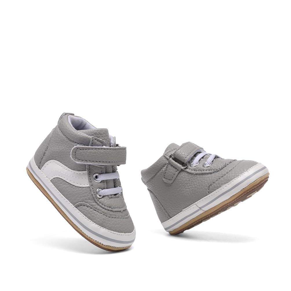 Clowora Baby Boys Girls Shoes Non-Slip Rubber Sole Sneakers Infant First Walking Toddler Crib Shoes Newborn Loafers Flats. (0612/Grey,6-12 Months)
