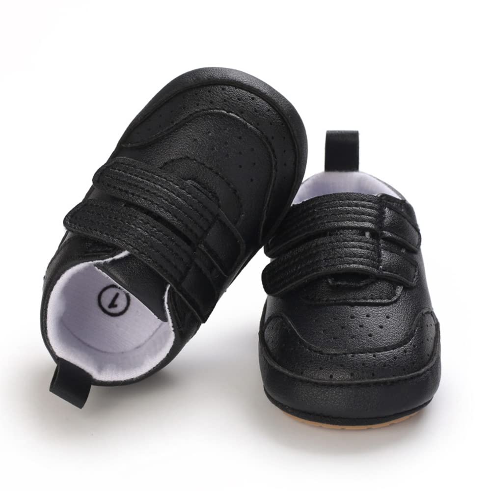 Clowora Baby Boys Girls Shoes Non-Slip Rubber Sole Sneakers Infant First Walking Toddler Crib Shoes Newborn Loafers Flats. (08/Black,0-6 Months)