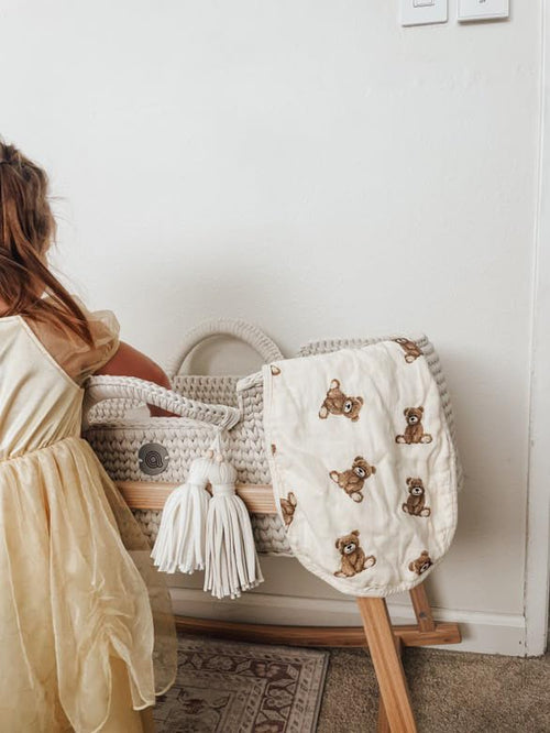 Ali+Oli Muslin Burp Cloths for Baby, 2 Pack, Soft Absorbent Burp Rags (Teddy-Taupe)