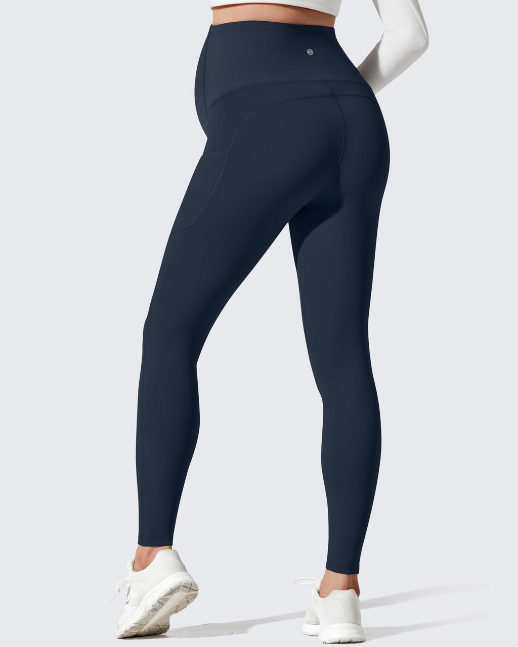 G4Free Fleece Maternity Pants with Pockets Over Bump Yoga,Dark Navy,XL,29"