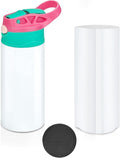 Kids Sublimation Tumbler,12oz Sublimation Water Bottle Blanks,Straight Stainless Steel Todder Sippy Cup,Double Wall Insulated Sippy Tumbler with Handle,Shrink Films,Leak Proof(RoseGreen)
