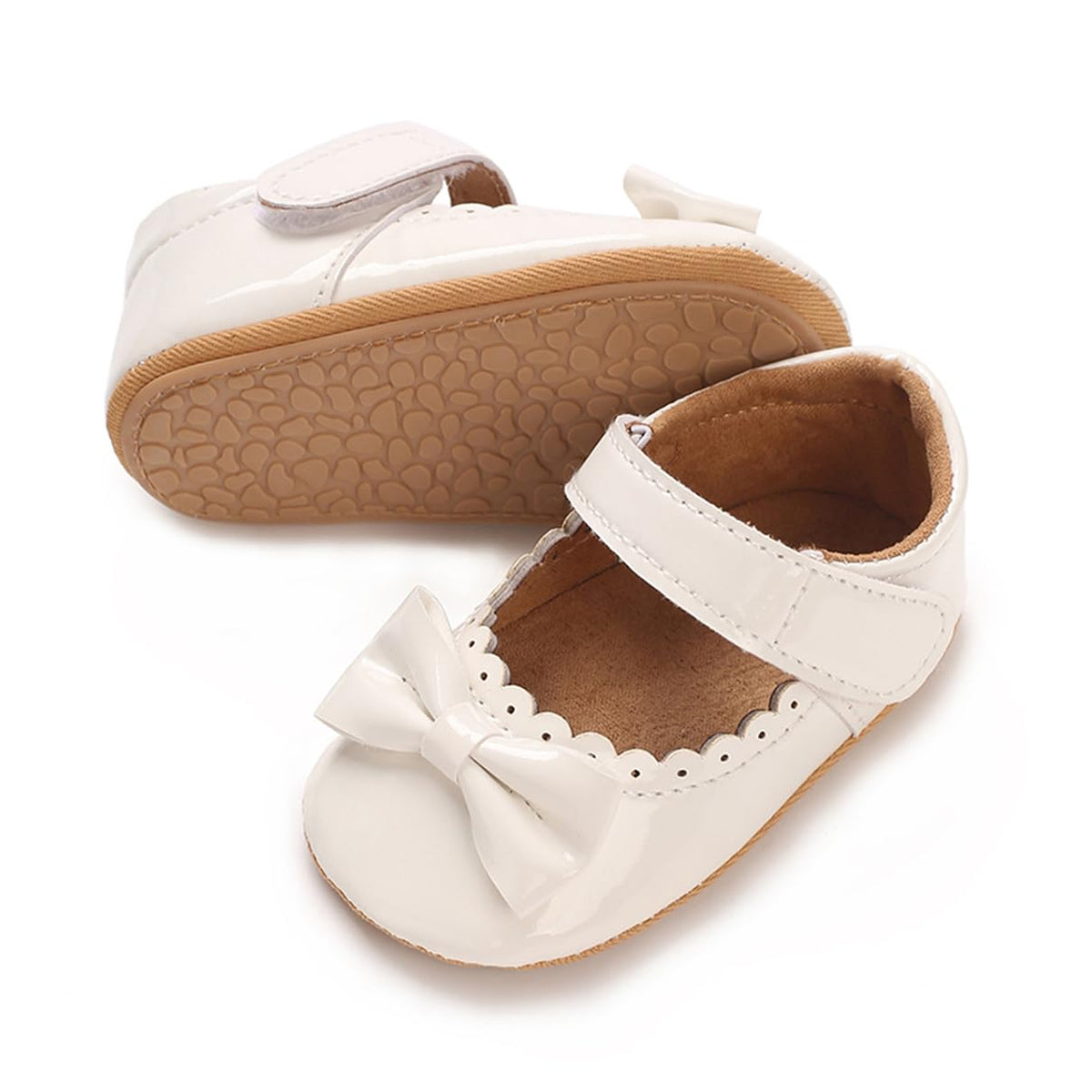 COSANKIM Baby Girls Mary Jane Flats Shoes Anti-Slip Rubber Sole Infant Toddler Princess Wedding Dress Shoes（12-18 Months Infant,06 White）