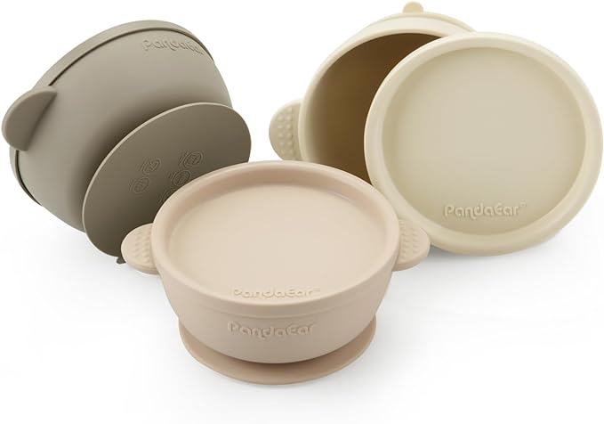 PandaEar 3 Pack Baby Bowls With Suction, Silicone Food Bowls With Lids