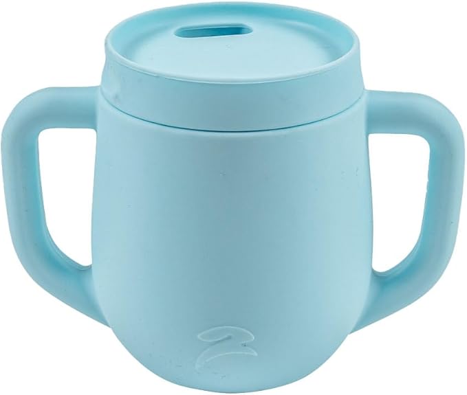 3-in-1 Silicone Training Cup with Straw & Lid - Baby Led Weaning Transition Sippy Cups for 6+ Month Old - Spill Proof Training Cup for Baby - BPA-Free Transition Sippy Cups (Sky Blue)
