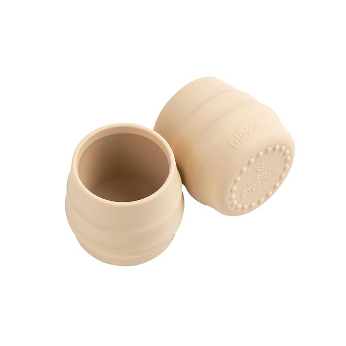 BIBaDO - Sippit Silicone Baby Cup, Fawn (2-Pack) - Open Training Silicone Cups - Soft, Non Slip Grip, Weighted Base - Durable, Dishwasher Safe, BPA Free - Toddler Cups - Baby Essentials - 6 Months+