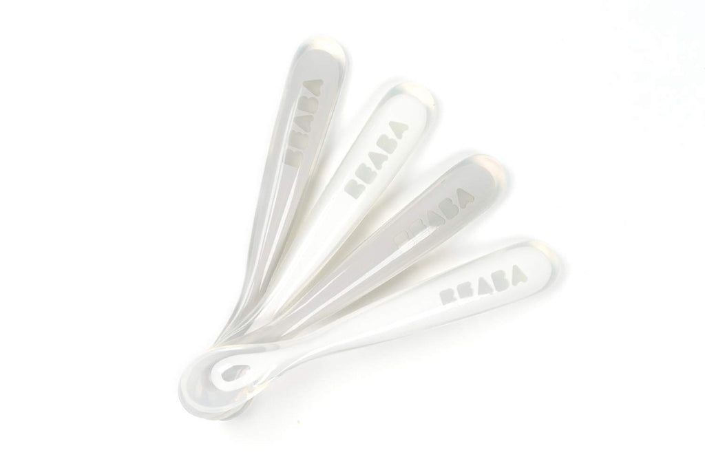 BEABA First Stage Baby Feeding Spoon Set, THE ORIGINAL Soft Tip Silicone Spoons for Babies, Gum Friendly BPA Lead Phthalate and Plastic Free, Great Gift Set (4 Pack), Cloud
