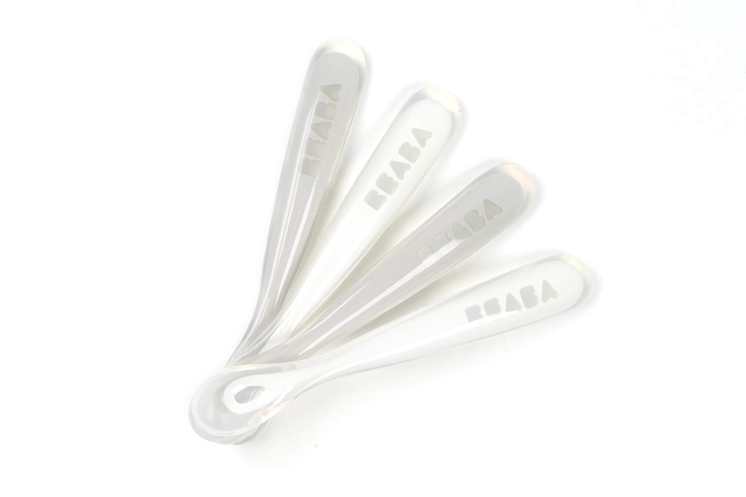 BEABA First Stage Baby Feeding Spoon Set, THE ORIGINAL Soft Tip Silicone Spoons for Babies, Gum Friendly BPA Lead Phthalate and Plastic Free, Great Gift Set (4 Pack), Cloud