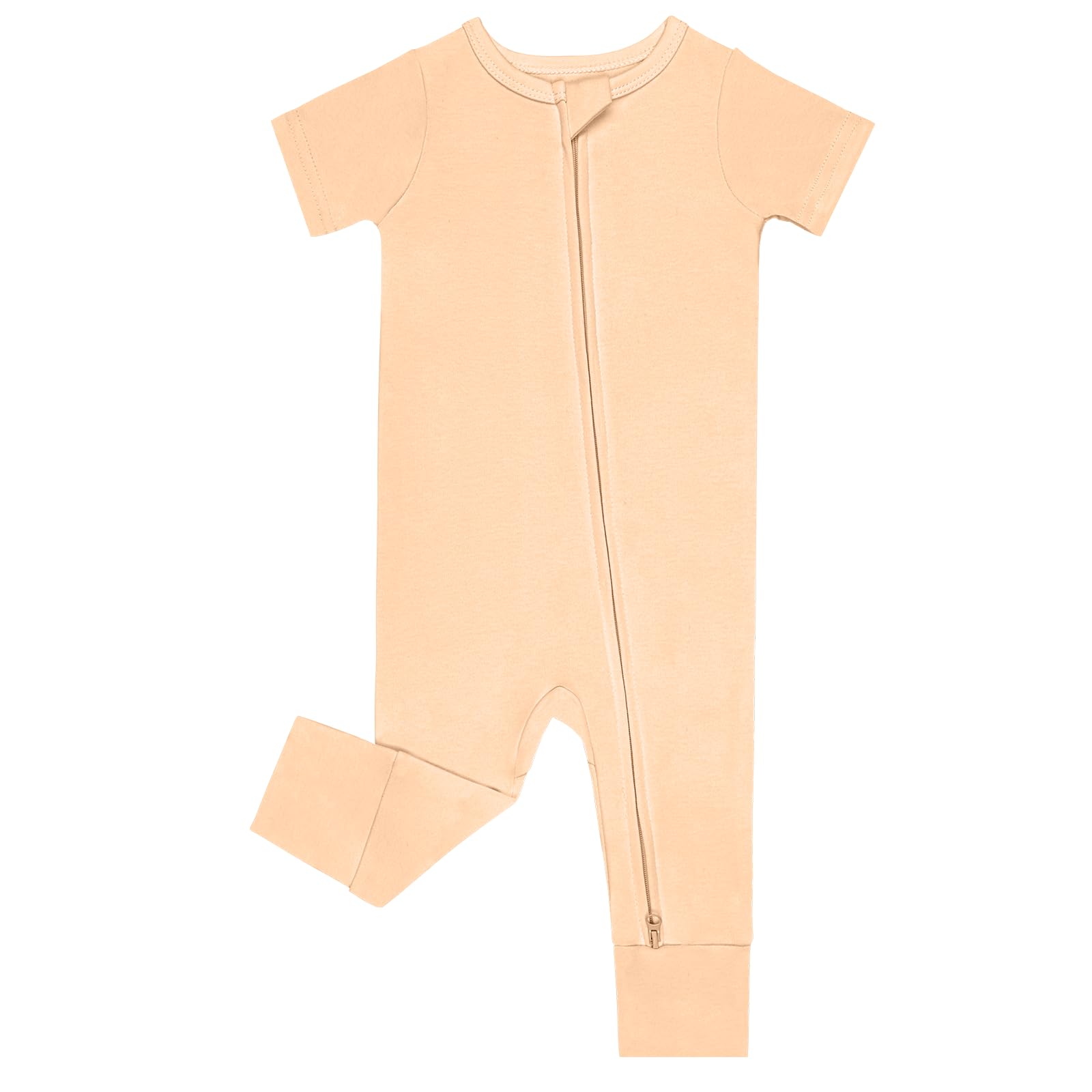 GUISBY Baby Cotton Footless Zipper Pajamas, Beige+Pink, 0-3M