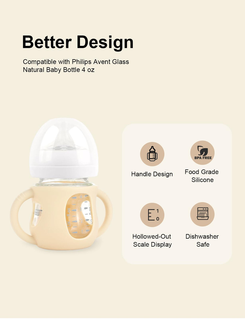 4-Pack Silicone Sleeves for Philips Avent Glass Bottles 4 oz