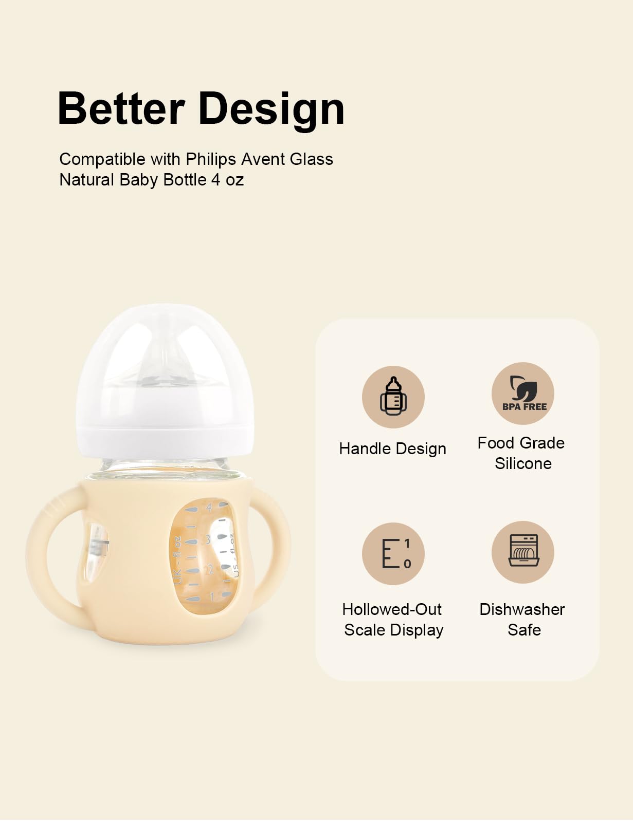 4-Pack Silicone Sleeves for Philips Avent Glass Bottles 4 oz