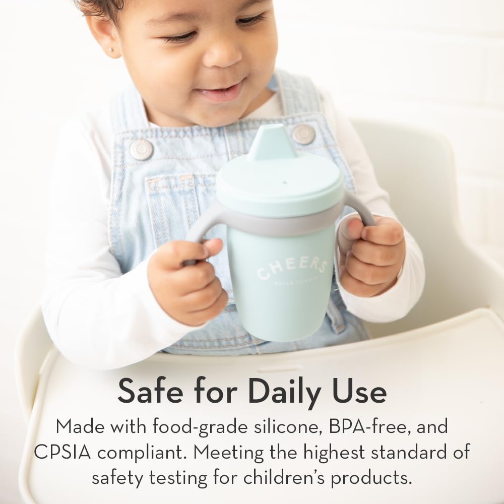 Bella Tunno Sippy Cup, Silicone Training Cup with Transition Handles for Infants, Toddlers & Kids, Babies 6-12 Months & Toddlers 1-3 Years, Boys & Girls, Cheers, 8 oz